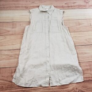 H&M Dress Womens Small Brown Shirt Blouson Button Linen Short Sleeveless Ladies